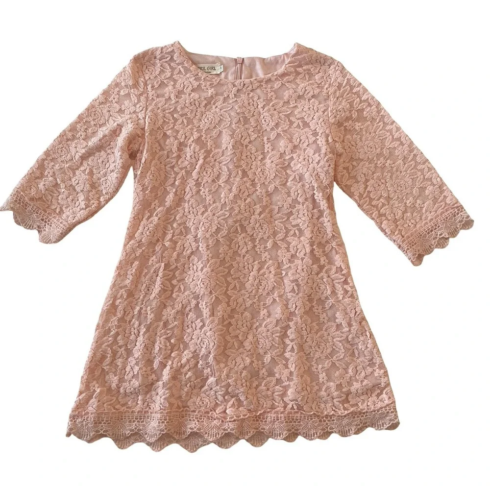 April Girl Girls' Size UK 140 / US M 8‎ Lace Dresses, Lot of 2, Pink & Navy Blue